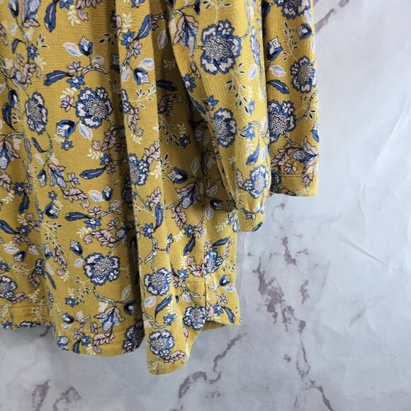 J Jill Shirt Women XL Yellow Blue Floral Printed V Neck Pure Modal Long Tee T - Picture 4 of 10